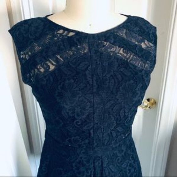 Calvin Klein Navy Blue Lace Floral cap sleeve dress size 4 - Picture 11 of 17